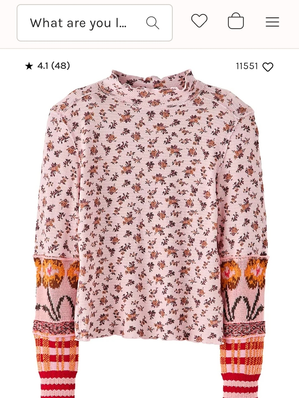 Free People Pink Floral Mock Neck Mixed-Print Knit Top